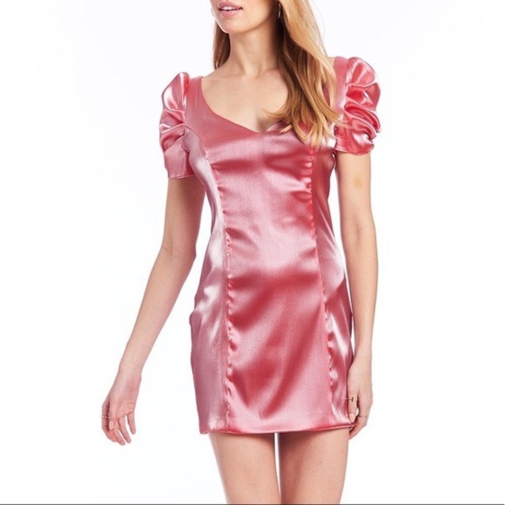 Amanda Uprichard | Pink Puff Sleeve Mini Dress